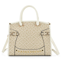 Warehouse Blowout Deal La Marey White with S Pattern Faux Leather Crossbody Bag (13.8"x4.33"x11") with Shoulder Strap