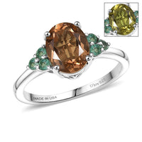 D'Joy Autumn Alexite and Kagem Zambian Emerald 2.15 ctw Ring in Platinum Over Sterling Silver