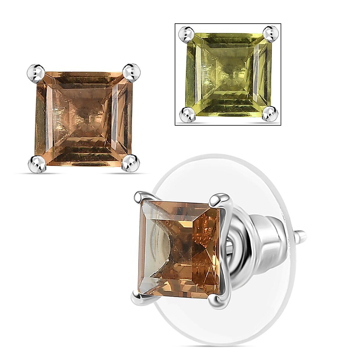 D'Joy Autumn Alexite 2.40 ctw Solitaire Stud Earrings in Platinum Over Sterling Silver
