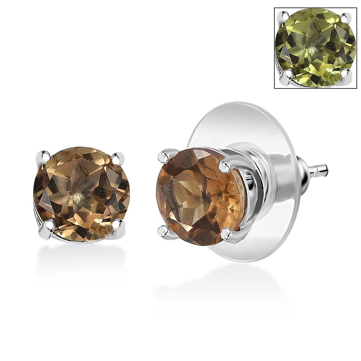 D'Joy Autumn Alexite 1.60 ctw Solitaire Stud Earrings in Platinum Over Sterling Silver