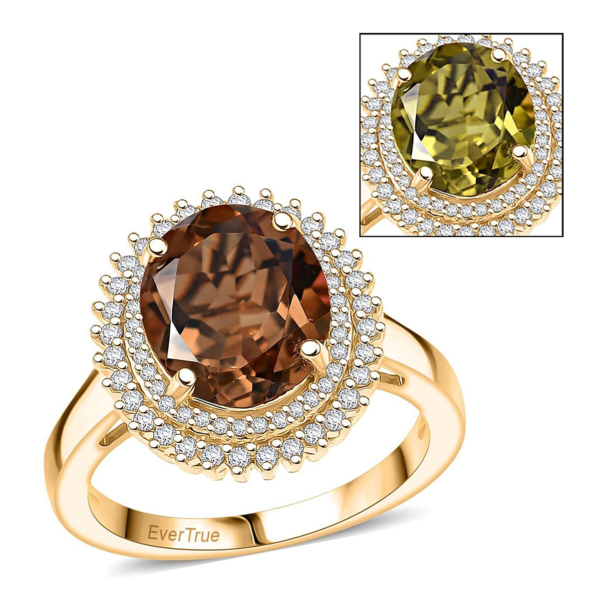 EverTrue Autumn Alexite, White Zircon Ring in 18K YG Plated (Size 10.0) 4.00 ctw