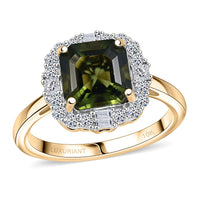 Certified & Appraised 10K Yellow Gold AAA Bohemian Moldavite, Luxuriant Diamond (G-H, SI) (0.40 cts) Ring (Size 10.0) 2.45 ctw