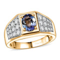 D'Joy Peacock Tanzanite, Moissanite Men's Ring in 18K Vermeil YG Over Sterling Silver (Size 10.0) 2.25 ctw - Sticky add to cart bar
