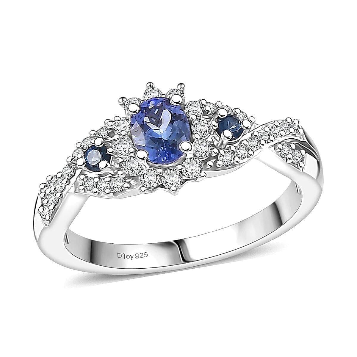 D'Joy Peacock Tanzanite, Multi Gemstone Ring in Rhodium Over Sterling Silver (Size 10.0) 0.75 ctw