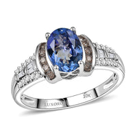 Luxoro 10K White Gold AAA Peacock Tanzanite, Natural Champagne and White Diamond (I2) (0.30 cts) Ring (Size 10.0) 2.20 ctw