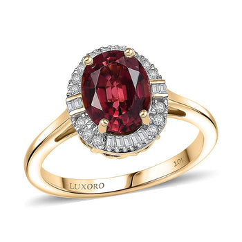 Doorbuster Certified & Appraised 10K Yellow Gold AAA Ouro Fino Rubellite, Luxuriant Lab Grown Diamond (G-H, SI) (0.20 cts) Floral Ring (Size 6.0) 2.25 ctw - Product card gallery slide 1 (10178297004345)