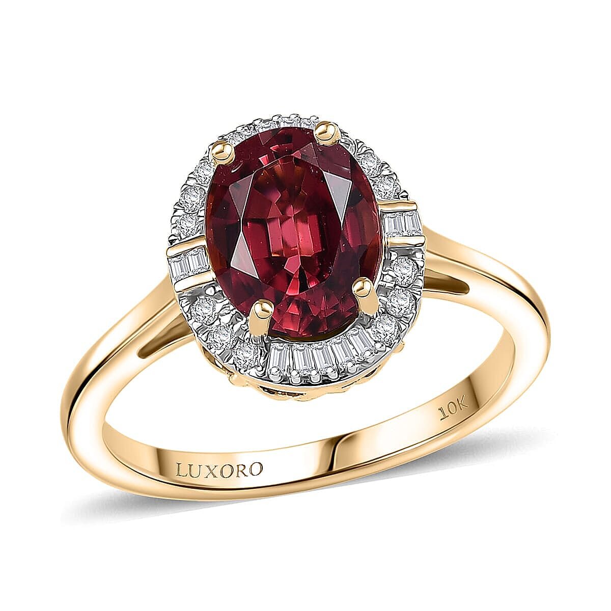 Doorbuster Certified & Appraised 10K Yellow Gold AAA Ouro Fino Rubellite, Luxuriant Lab Grown Diamond (G-H, SI) (0.20 cts) Floral Ring (Size 6.0) 2.25 ctw (1)