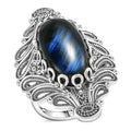 D'Joy Indian Artisan Crafted AAA Malagasy Labradorite Ring in Black Oxidised Sterling Silver (Size 10.0) 15.70 ctw - Sticky add to cart bar