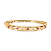 EverTrue African Ruby (FF), White Zircon Bangle Bracelet in 18K YG Plated (7.50 In) 1.30 ctw
