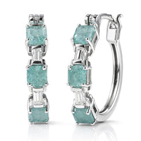 D'Joy Asscher Cut Apatite, Moissanite Hoop Earrings in Rhodium Over Sterling Silver 2.30 ctw