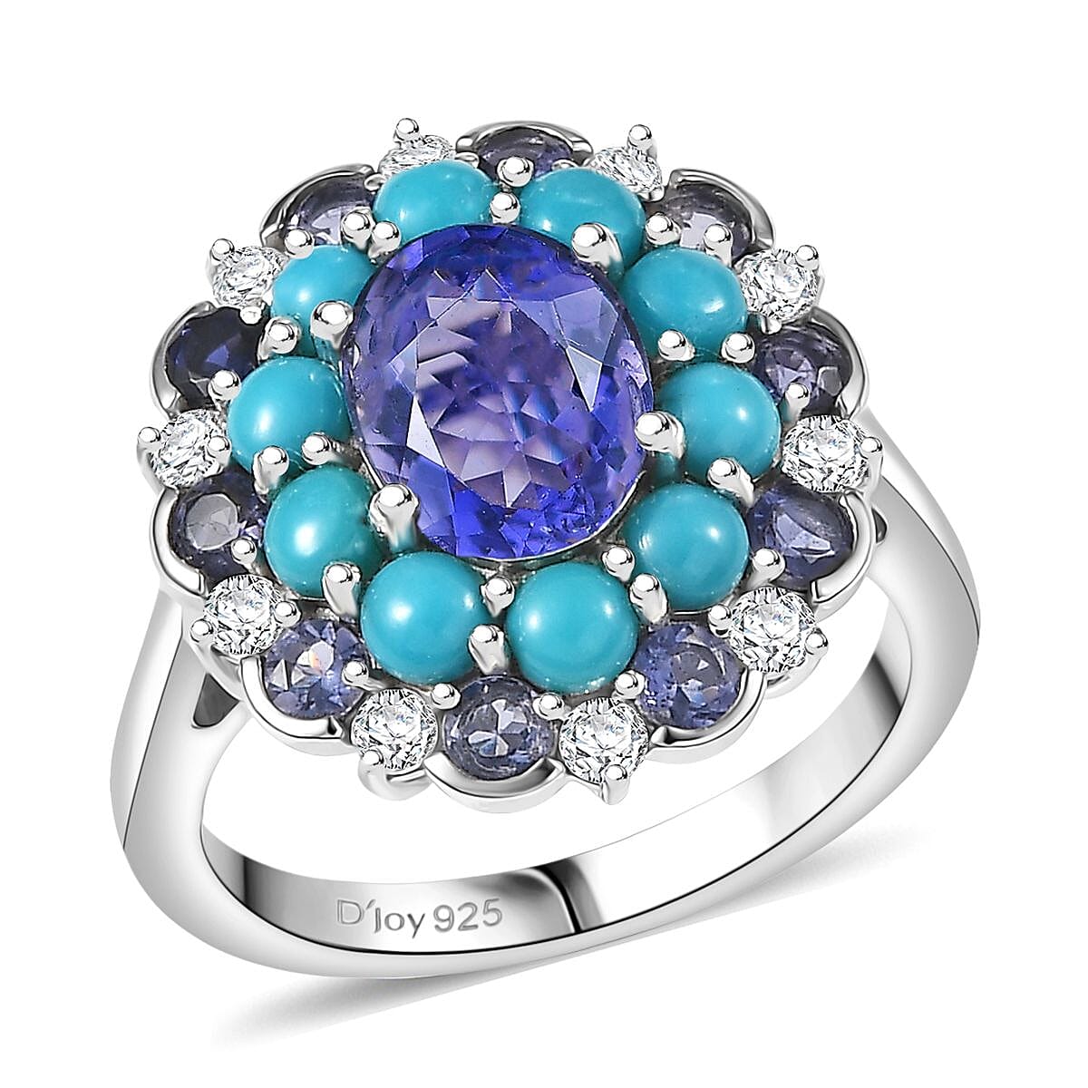 D'Joy Premium Catalina Iolite, Multi Gemstone Ring in Rhodium Over Sterling Silver (Size 10.0) 3.90 ctw