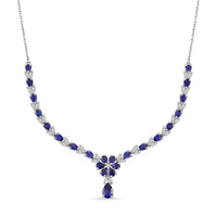 D'Joy Premium Catalina Iolite and Moissanite 4.70 ctw Royal Serenade Necklace in Rhodium Over Sterling Silver 18 Inches