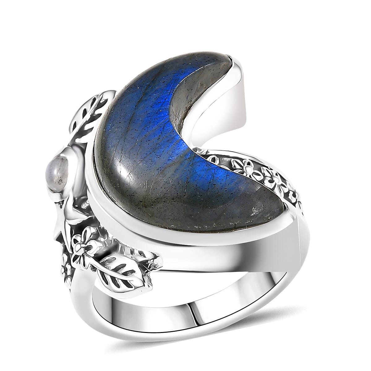 D'Joy Indian Artisan Crafted Malagasy Labradorite, Rainbow Moonstone Ring in Sterling Silver (Size 10.0) 9.40 ctw