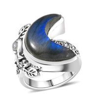 D'Joy Indian Artisan Crafted Malagasy Labradorite, Rainbow Moonstone Ring in Sterling Silver (Size 10.0) 9.40 ctw