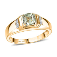 D'Joy AAA Turkizite, Moissanite Crown Valor Men's Ring in 18K Vermeil YG Over Sterling Silver (Size 10.0) 1.35 ctw