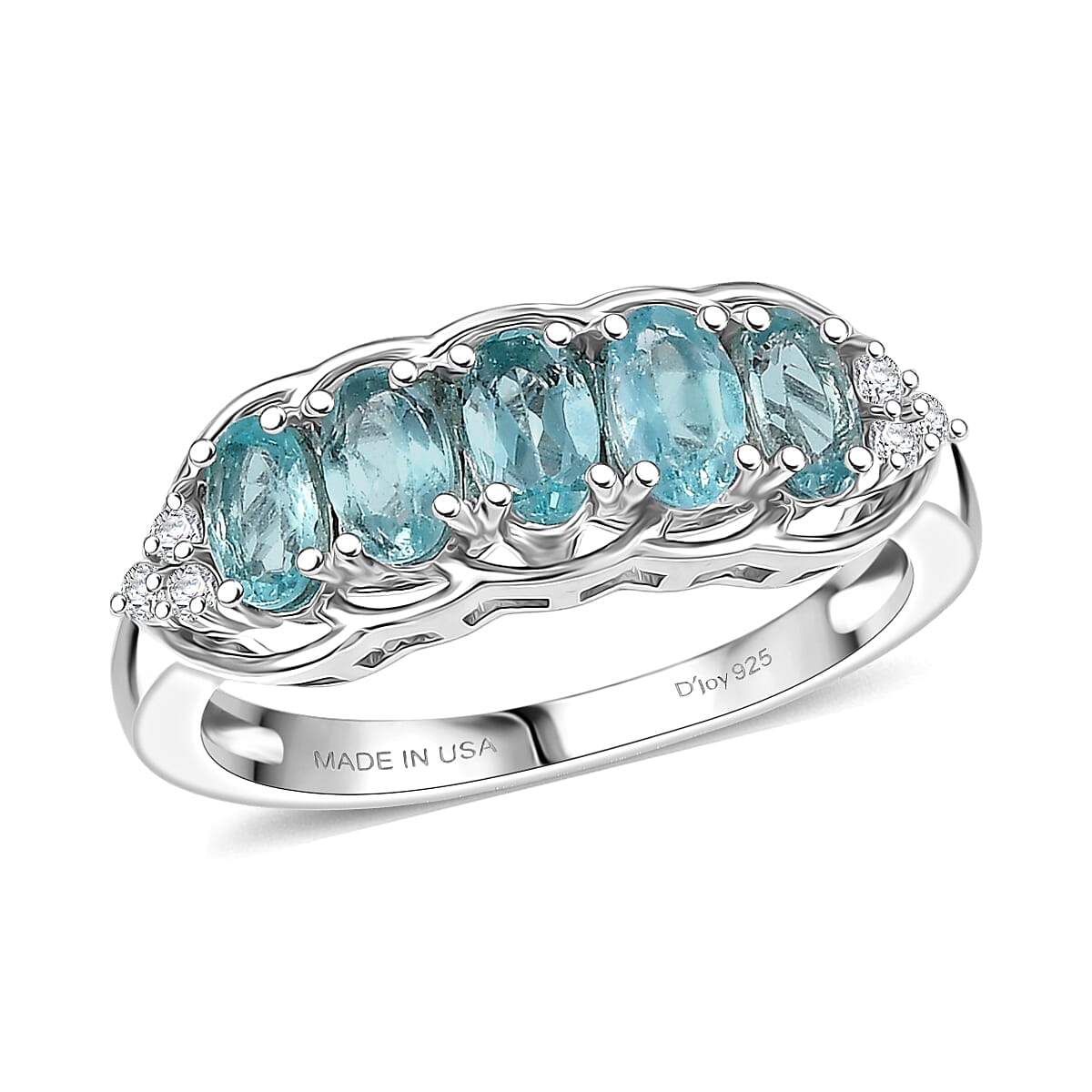 D'Joy Betroka Blue Apatite, White Zircon Ring in Platinum Over Sterling Silver (Size 10.0) 1.40 ctw