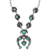 D'Joy Artisan Crafted Royston Turquoise, White Buffalo Squash Blossom Necklace in Black Oxidised Sterling Silver 14.50 ctw (18-20 Inches)