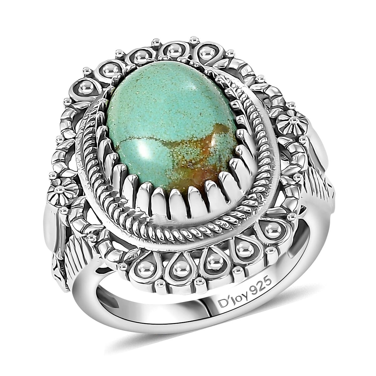 D'Joy Artisan Crafted Premium Royston Turquoise Ring in Black Oxidised Sterling Silver (Size 10.0) 5.40 ctw
