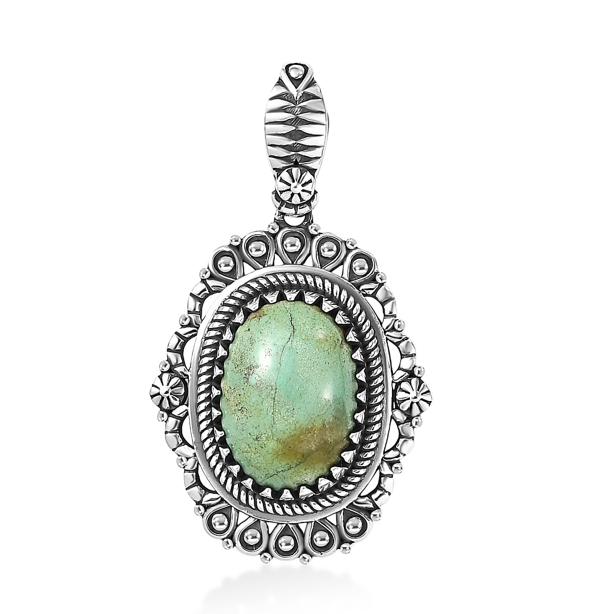 D'Joy Artisan Crafted Royston Turquoise Pendant without Chain in Sterling Silver 6.00 ctw