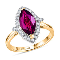 Certified & Appraised Luxoro 10K Yellow Gold AAA Radiant Ember Garnet, Diamond (G-H, I2) (0.23 cts) Halo Ring (Size 10.0) 2.00 ctw