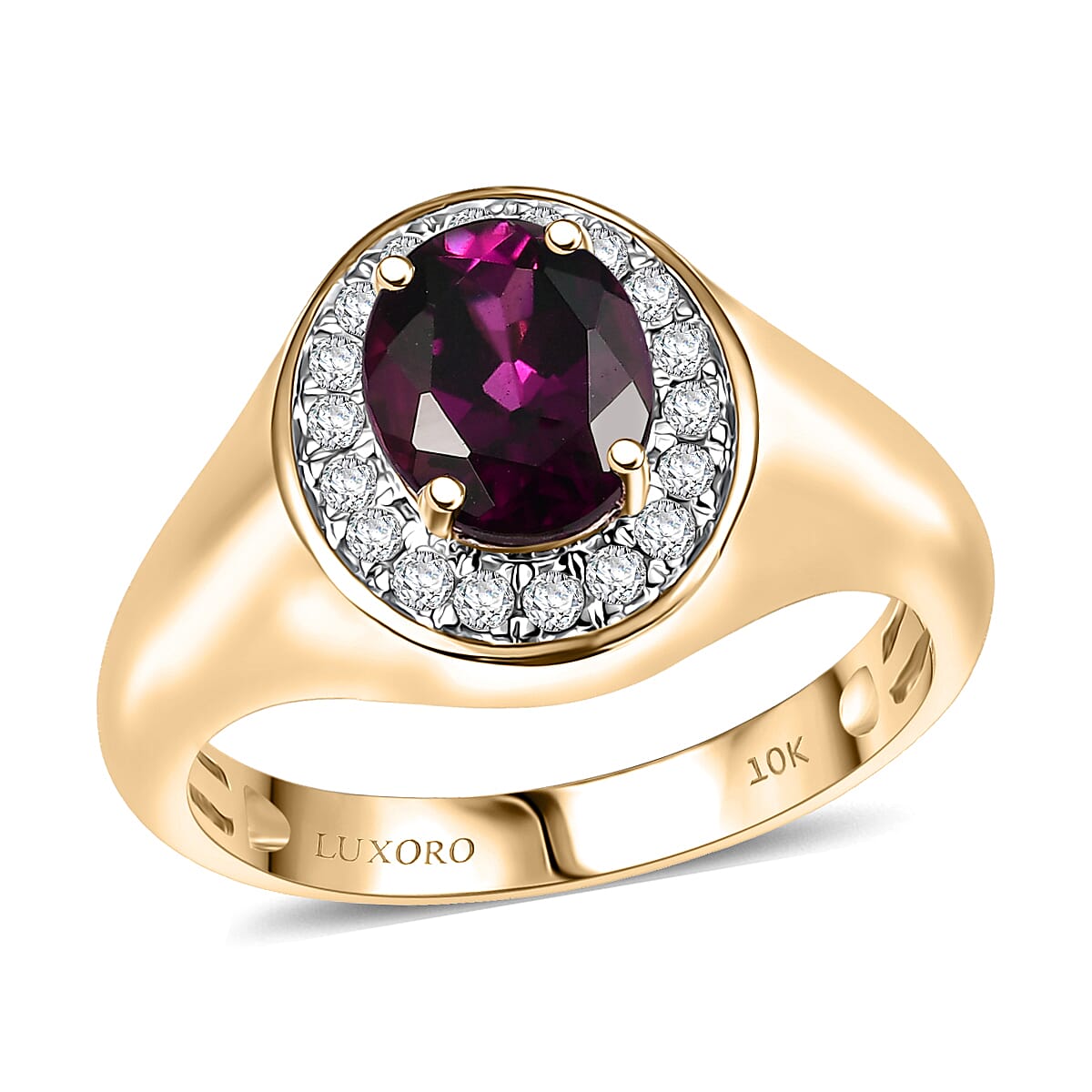 Certified & Appraised Luxoro 10K Yellow Gold AAA Radiant Ember Garnet, Diamond (G-H, I2) (0.29 cts) Men's Ring (Size 10.0) (5 g) 2.49 ctw