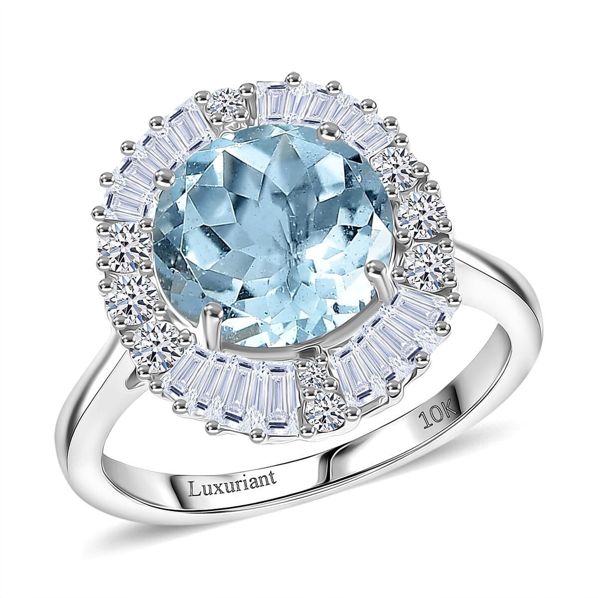 Certified & Appraised 10K White Gold AAA Mangoro Aquamarine, Luxuriant Diamond (G-H, SI) (0.59 cts) Ring (Size 10.5) 3.00 ctw
