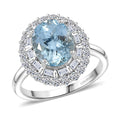 Certified & Appraised 10K White Gold AAA Mangoro Aquamarine, Luxuriant Diamond (G-H, SI) (0.74 cts) Cocktail Ring (Size 10.0) 3.11 ctw - Sticky add to cart bar