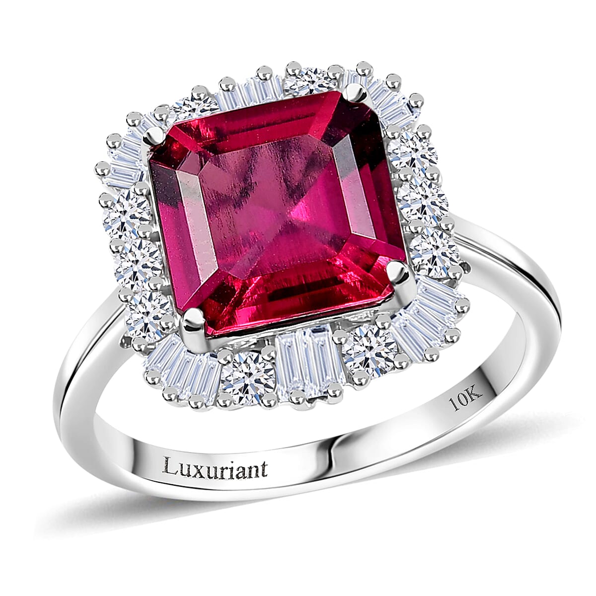 Certified & Appraised 10K White Gold Luxuriant AAA Asscher Cut Lab Grown Bixbite, Diamond (G-H, SI) (0.56 cts) Ring (Size 10.0) 3.50 ctw
