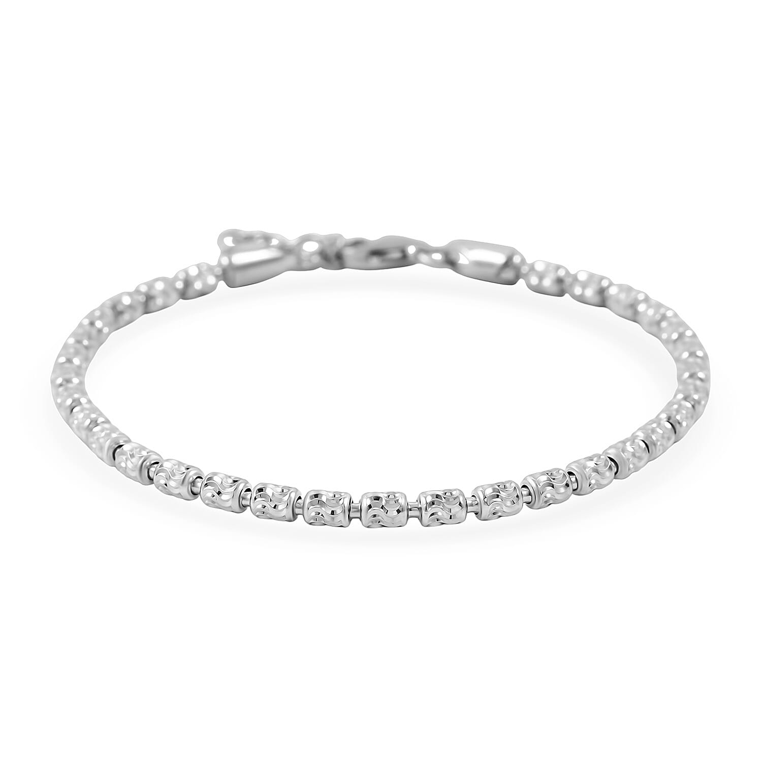 Italian Rhodium Over Sterling Silver Typhoon Bracelet (7.00 In) (5 g)