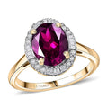 Certified & Appraised Luxoro AAA Radiant Ember Garnet and G-H I2 Diamond 3.30 ctw Halo Ring in 10K Yellow Gold - Sticky add to cart bar