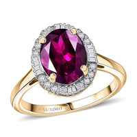 Certified & Appraised Luxoro AAA Radiant Ember Garnet and G-H I2 Diamond 3.30 ctw Halo Ring in 10K Yellow Gold