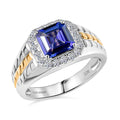 Certified & Appraised 10K White and Yellow Gold Asscher Cut AAA Tanzanite, Luxuriant Lab Grown Diamond (G-H, SI) (0.45 cts) Men's Ring (Size 10.0) (7 g) 3.00 ctw - Sticky add to cart bar