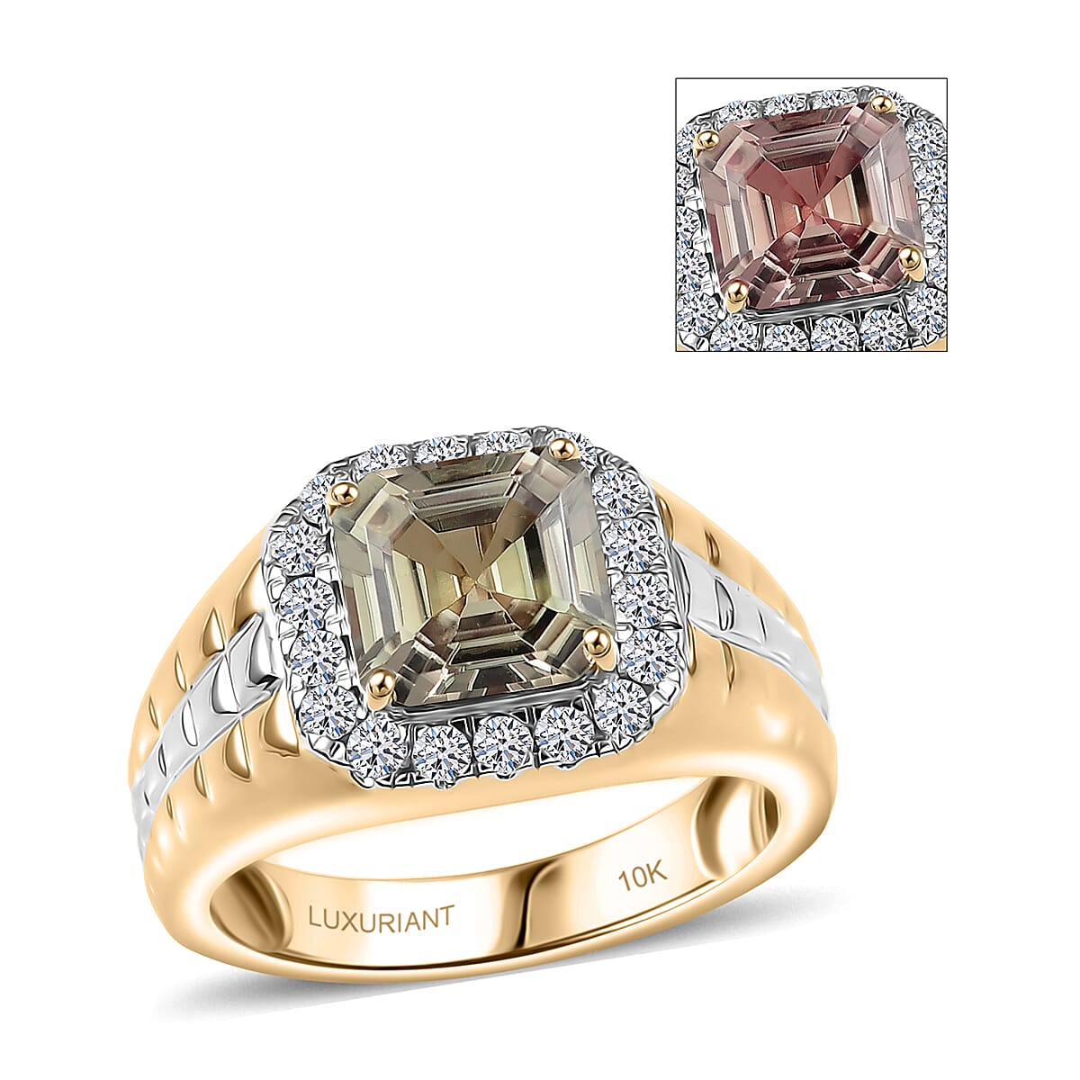 Certified & Appraised 10K Yellow and White Gold AAA Turkizite, Luxuriant Lab Grown Diamond (G-H, SI) (0.45 cts) Art Deco Men's Ring (Size 10.0) 3.20 ctw