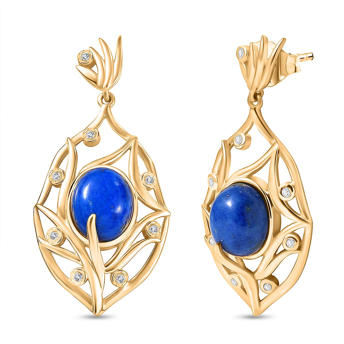 EverTrue Lapis Lagoon and White Zircon 9.60 ctw Earrings in 18K YG Plated