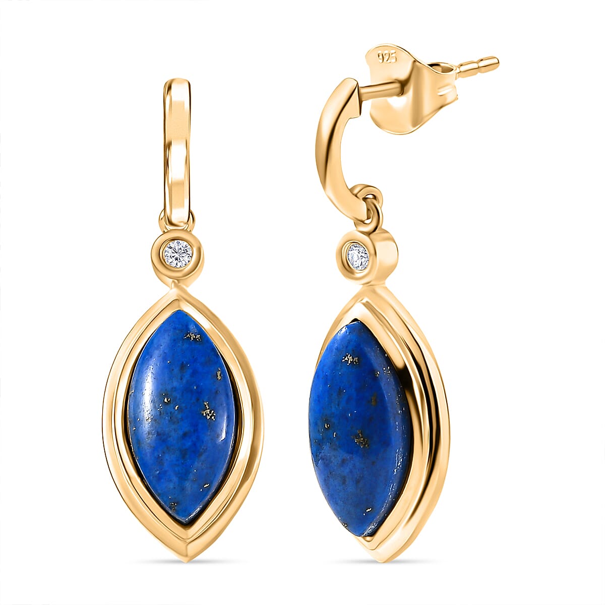 EverTrue Lapis Lagoon and White Zircon 8.40 ctw Earrings in 18K YG Plated and ION Plated YG Stainless Steel