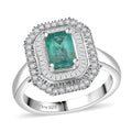 D'Joy Premium Kagem Zambian Emerald, Diamond (0.35 cts) Ring in Rhodium Over Sterling Silver (Size 10.0) 1.35 ctw - Sticky add to cart bar