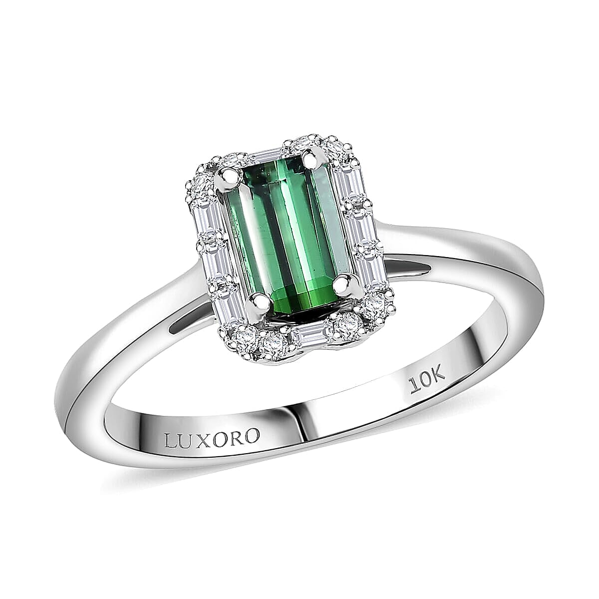 Certified & Appraised Luxoro 10K White Gold AAA   Pirineu Lagoon Tourmaline, Diamond (G-H, I2) Ring (Size 10.0) 1.48 ctw