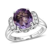 D'Joy Purple Amethyst and White Zircon 3.50 ctw Ring in Platinum Over Sterling Silver (Size 9.0)