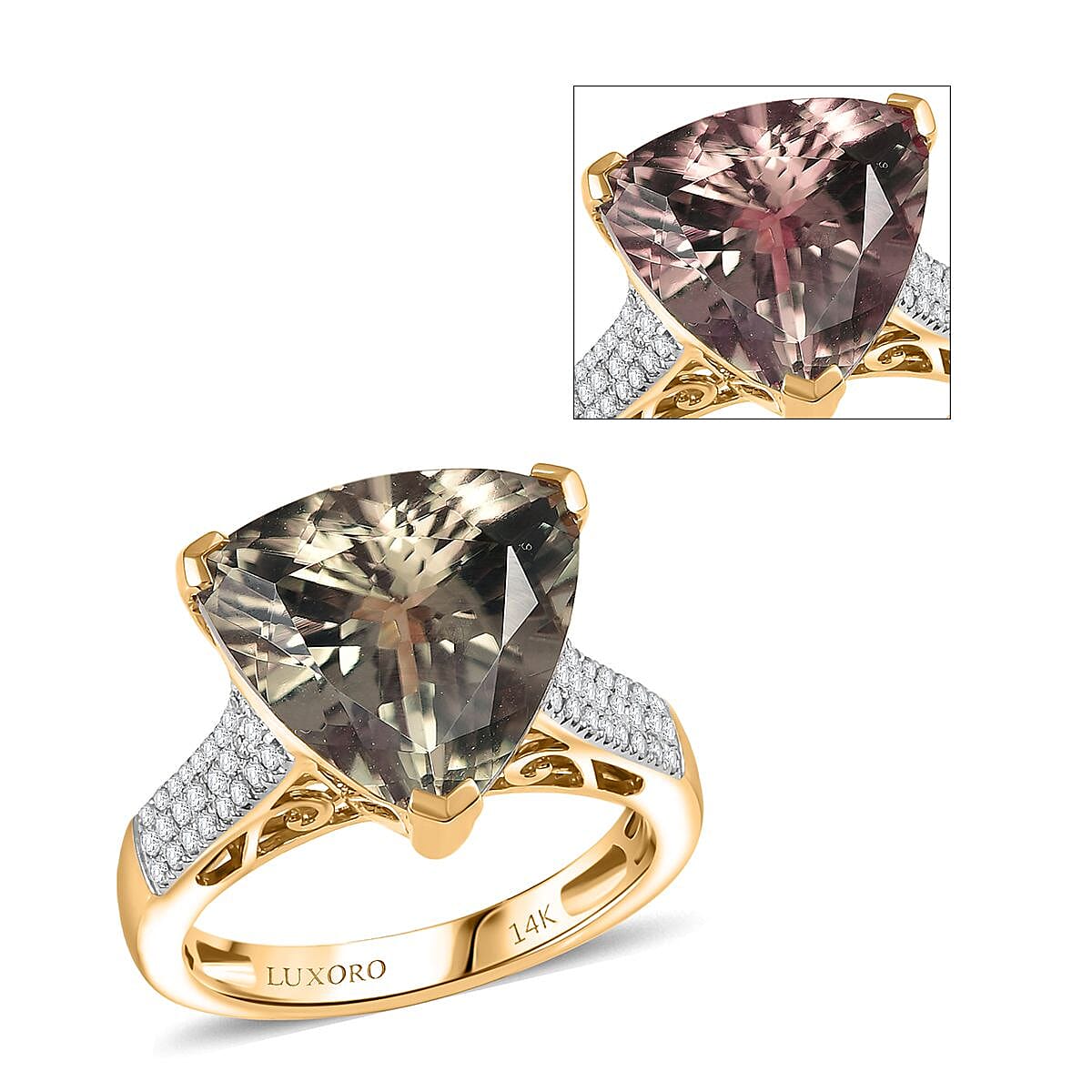 Luxoro 14K Yellow Gold AAA Turkizite, Diamond (G-H, I2) (0.24 cts) Twilight Empress Ring (Size 10.0) 9.10 ctw