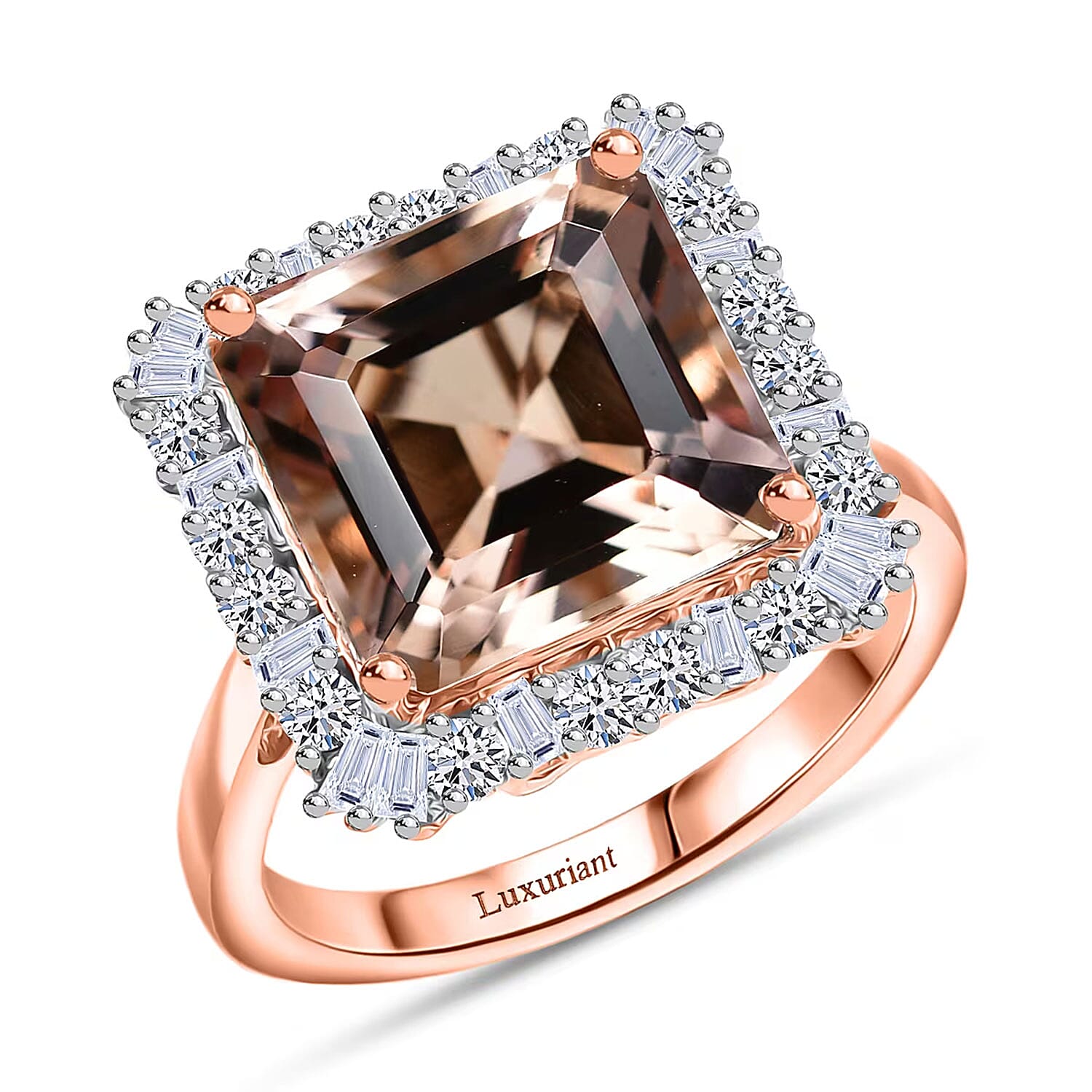 Certified & Appraised 10K Rose Gold AAA Marropino Morganite, Luxuriant Diamond (G-H, SI) (0.58 cts) Ring (Size 10.0) 6.39 ctw