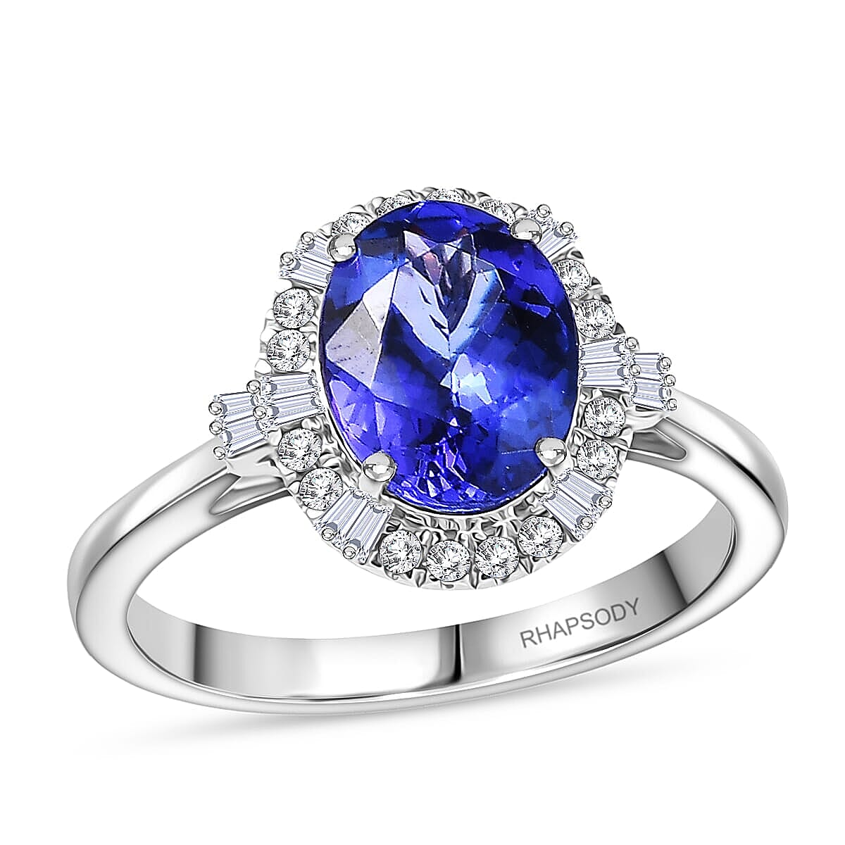 Certified & Appraised Rhapsody 950 Platinum AAAA Tanzanite, Diamond (E-F, VS) (0.28 cts) Ring (Size 10.0) (6.10 g) 3.01 ctw