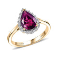Certified & Appraised AAA Radiant Ember Garnet and G-H I2 Diamond 2.50 ctw Classic Halo Ring in 10K Yellow Gold (Size 10.0) - Sticky add to cart bar