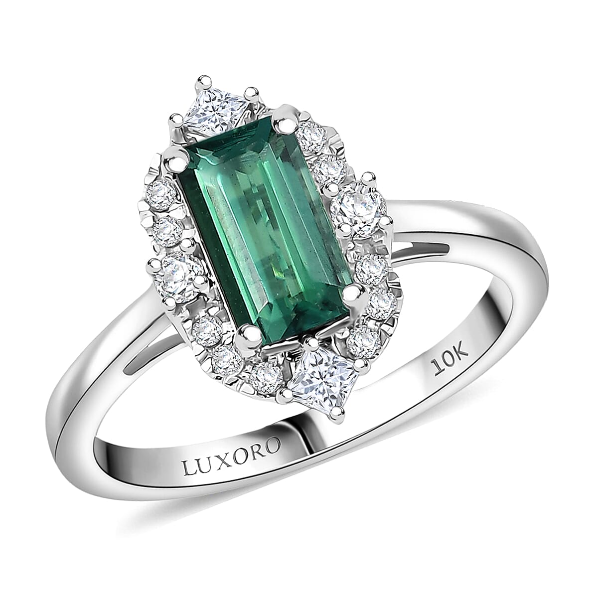 Doorbuster Certified & Appraised Luxoro 10K White Gold AAA   Pirineu Lagoon Tourmaline, Diamond (G-H, I2) (0.27 cts) Ring (Size 10.0) 1.62 ctw