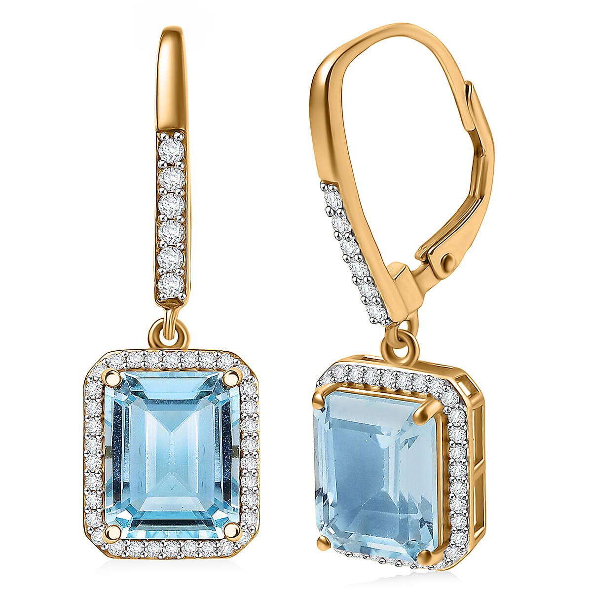 D'Joy Rachel Roy Loving Care Sky Blue Topaz, White Zircon Earrings in 18K Vermeil YG Over Sterling Silver 9.40 ctw