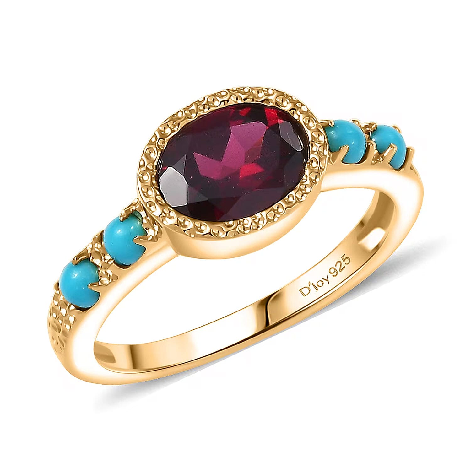 D'Joy Premium Orissa Rhodolite Garnet, Sleeping Beauty Turquoise Ring in 18K Vermeil YG Over Sterling Silver (Size 10.0) 1.80 ctw