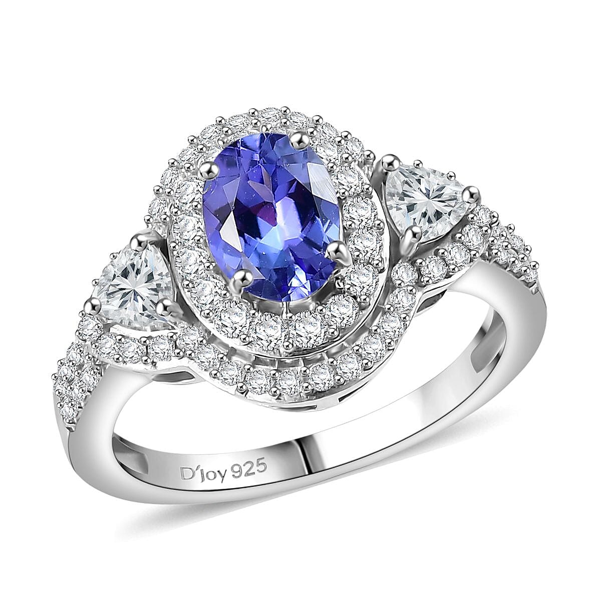 D'Joy Premium Tanzanite and Moissanite 1.80 ctw Art Deco Ring in Rhodium Over Sterling Silver (Size 9.0) 
