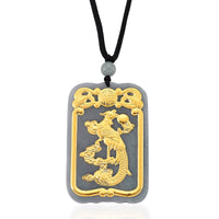 24K Yellow Gold Natural Olmec Jadeite Dragon Carved Pendant with Beaded Necklace (28 Inches) 125.00 ctw
