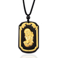 24K Yellow Gold Natural Black Jade 125.00 ctw Pixiu Carved Pendant with Beaded Necklace (28 Inches) - Sticky add to cart bar