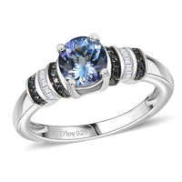 D'Joy Peacock Tanzanite, Blue Diamond (IR) and Diamond Night Sky with Ocean Ring in Rhodium Over Sterling Silver (Size 10.0) 1.00 ctw