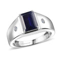 Premium Catalina Iolite, Luxuriant Lab Grown Diamond (G-H, SI) Men's Ring in Rhodium Over Sterling Silver (Size 10.0) 2.00 ctw - Sticky add to cart bar